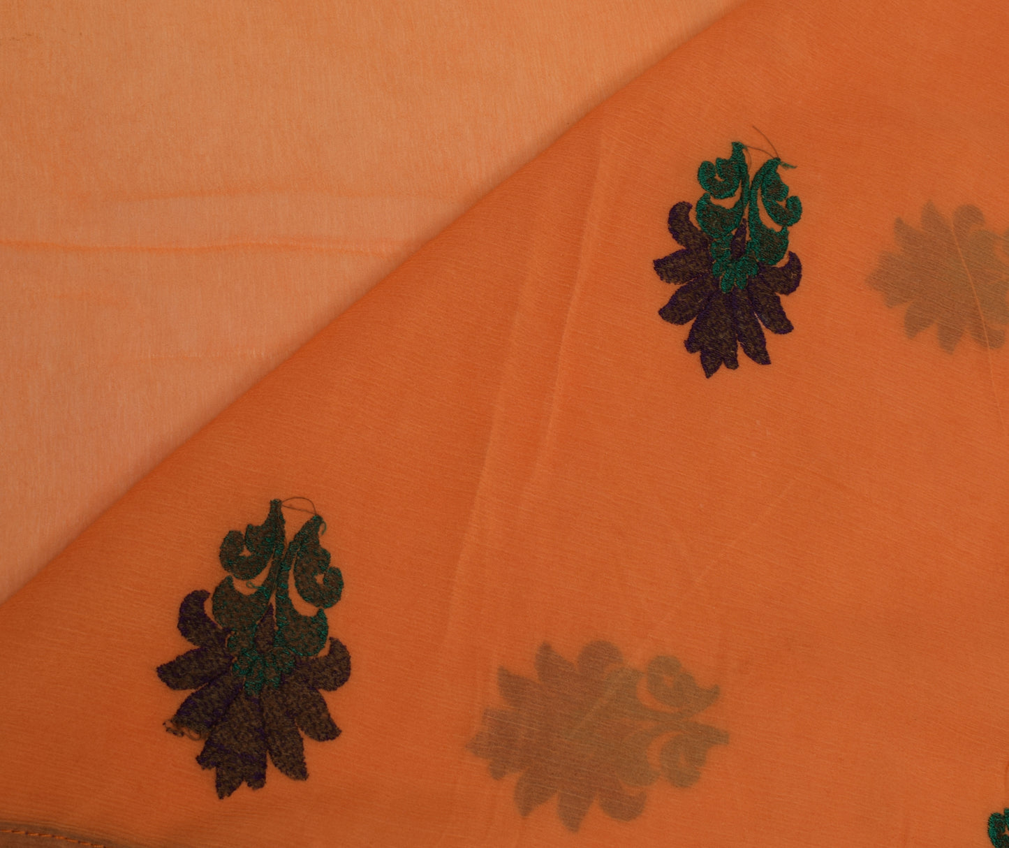 Sushila Vintage Dark Orange Scrap Saree Pure Georgette Embroidered Sari Fabric