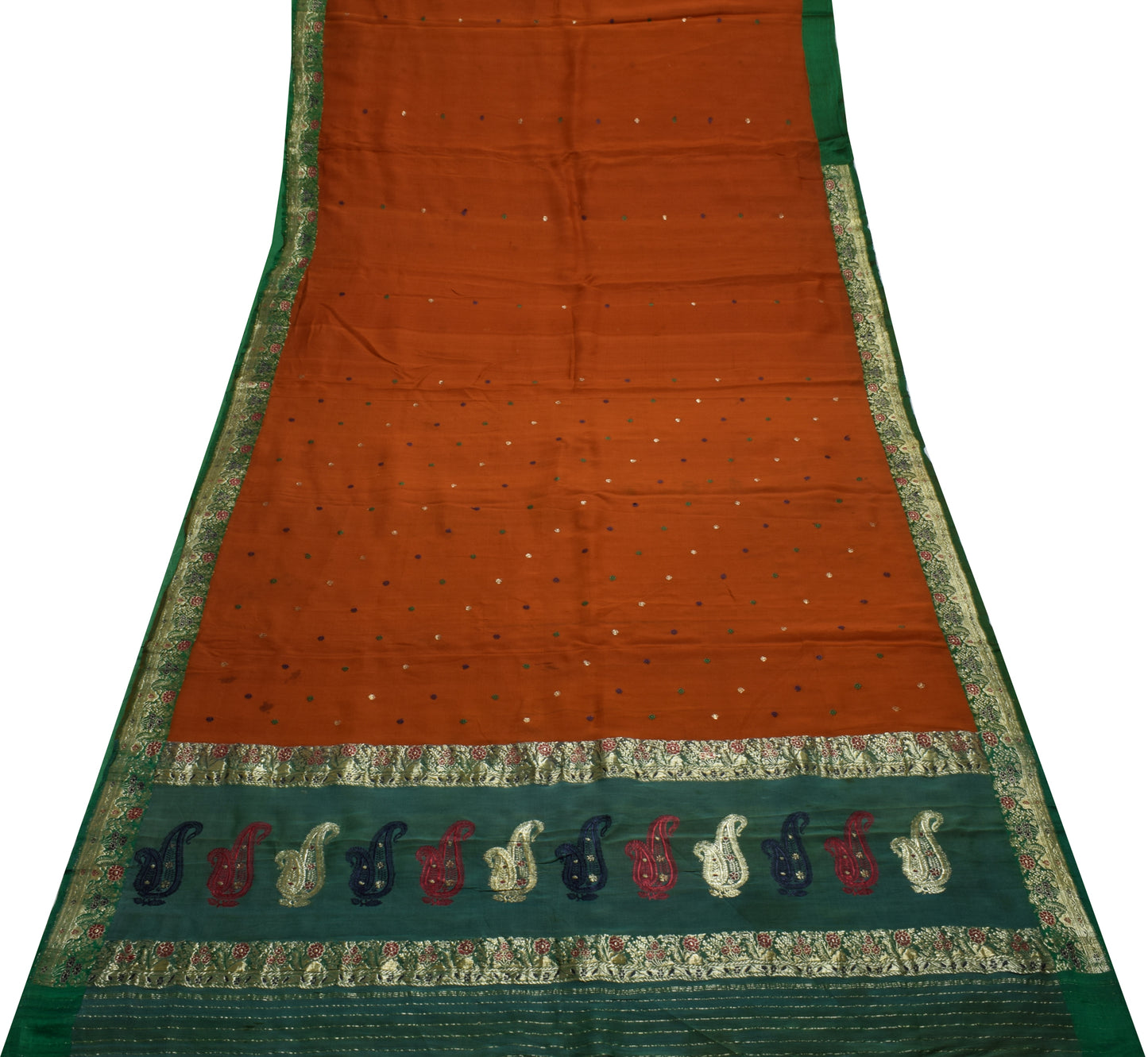Sushila Vintage Rust Scrap Saree 100% Pure Silk Woven Floral Sari Craft Fabric