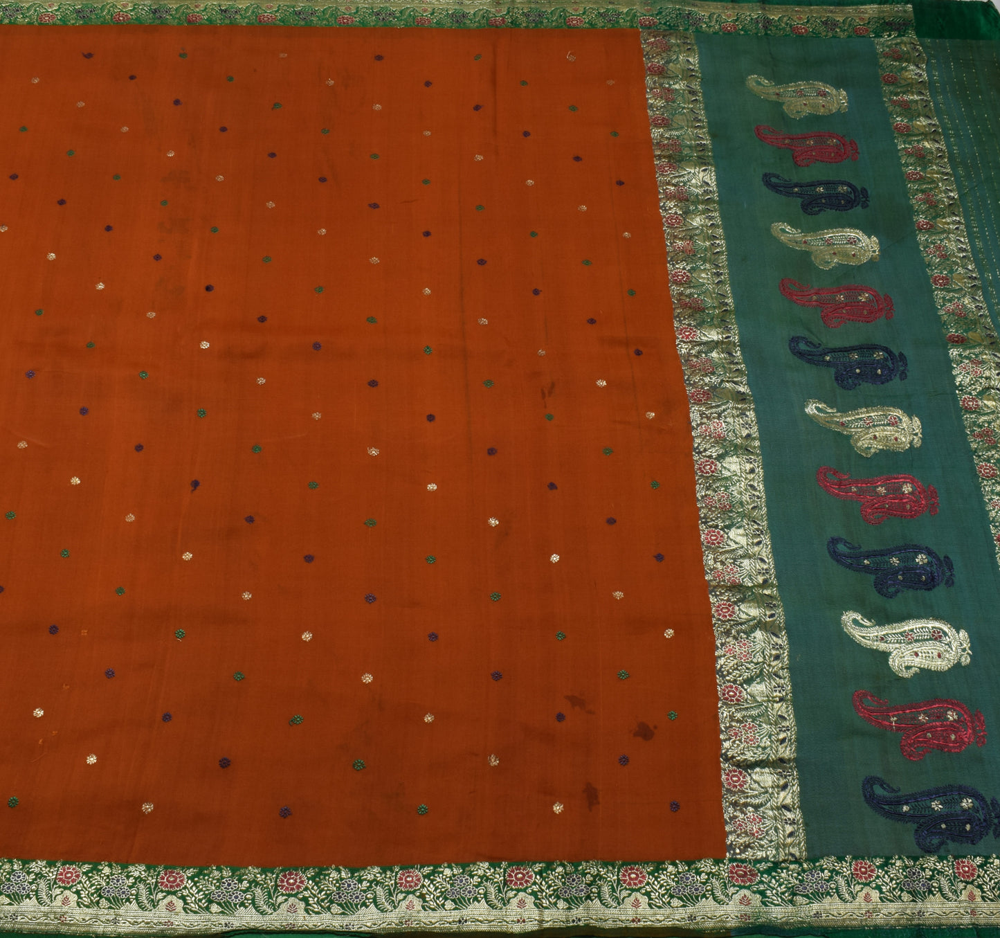 Sushila Vintage Rust Scrap Saree 100% Pure Silk Woven Floral Sari Craft Fabric