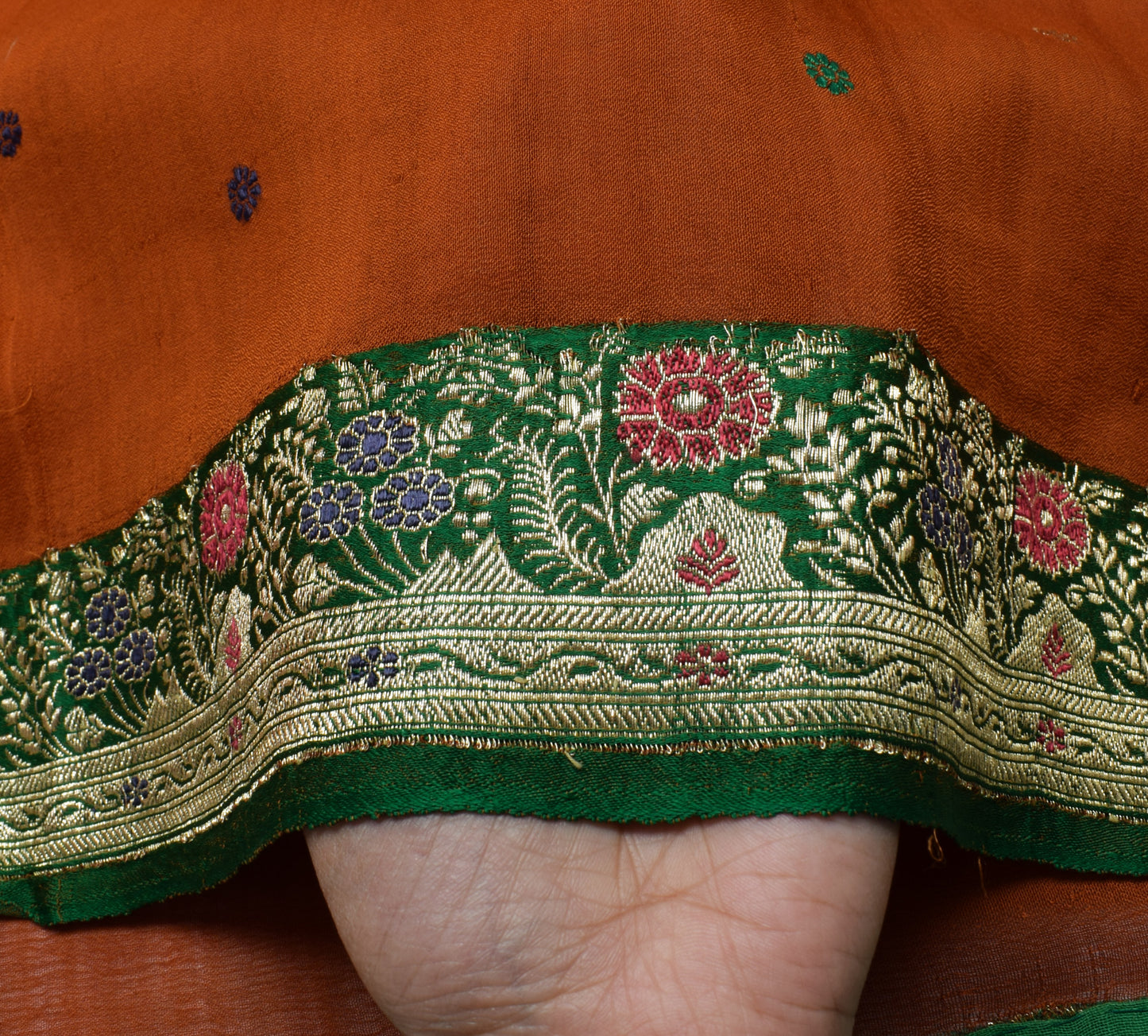Sushila Vintage Rust Scrap Saree 100% Pure Silk Woven Floral Sari Craft Fabric