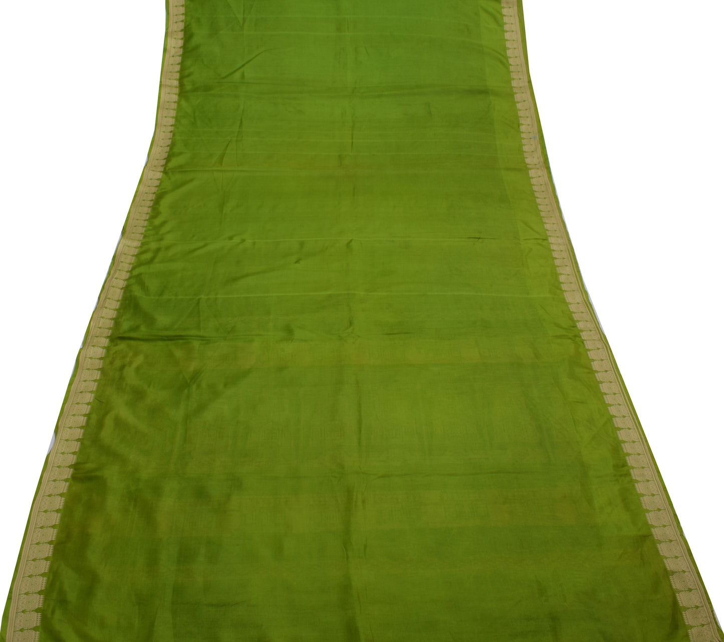 Sushila Vintage Green Scrap Saree 100% Pure Silk Woven Sari Craft 5 Yard Fabric