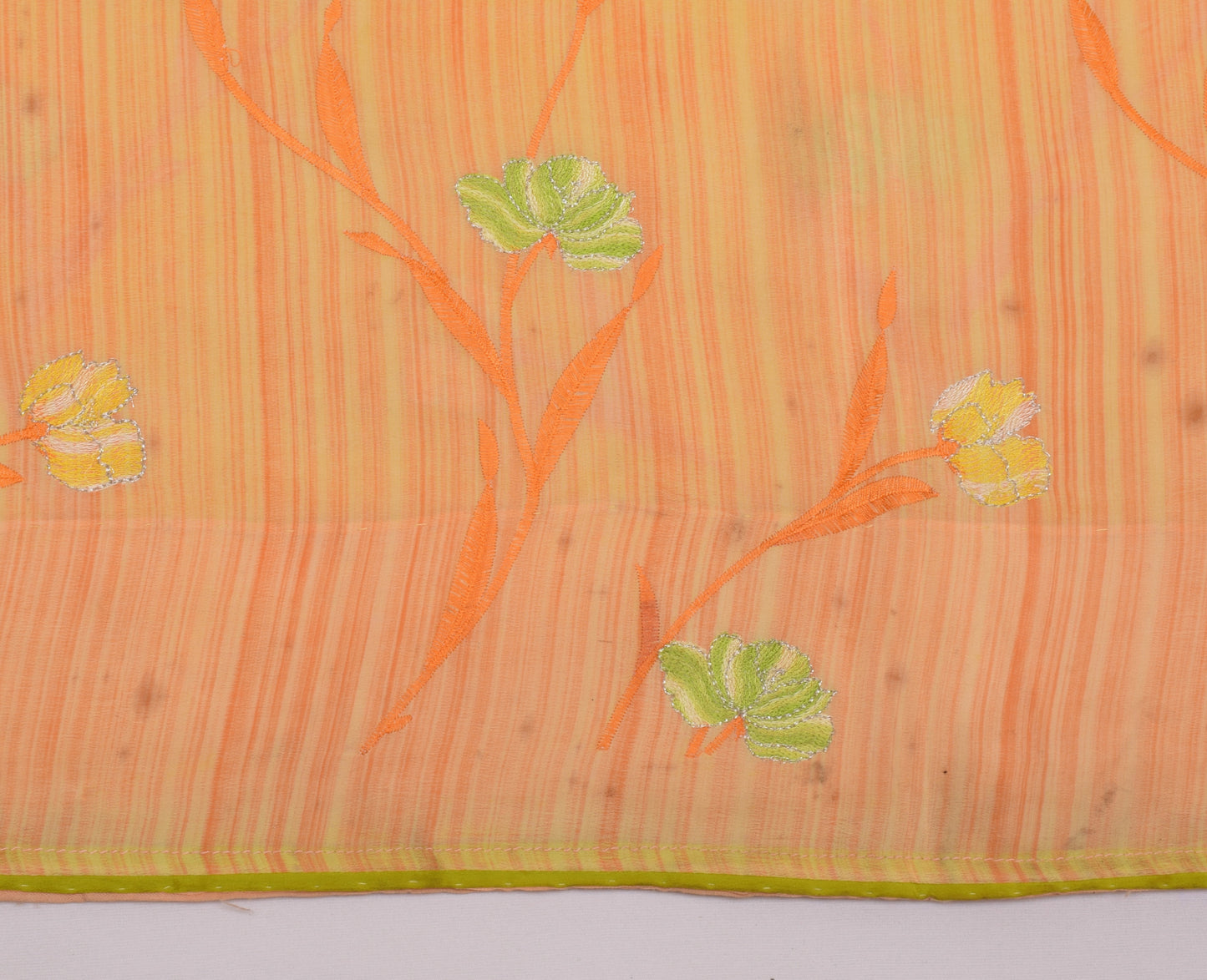 Sushila Vintage Yellow Scrap Saree Pure Georgette Silk Embroidered Floral Sari Fabric