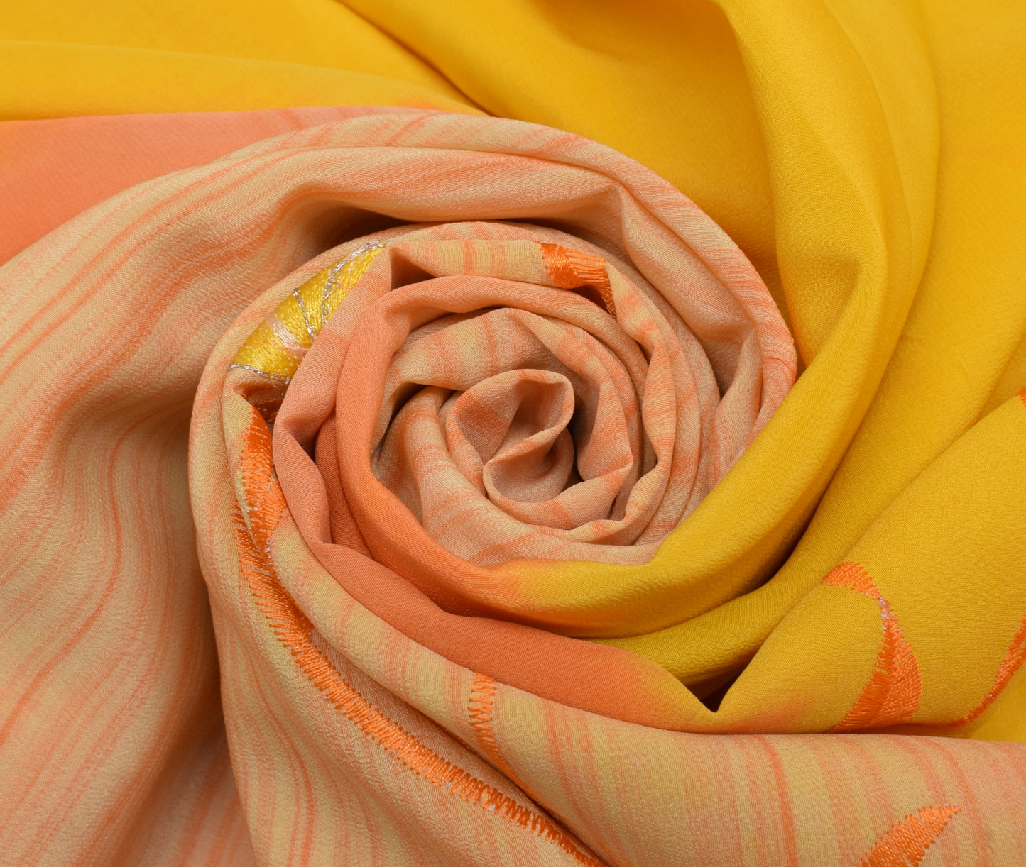 Sushila Vintage Yellow Scrap Saree Pure Georgette Silk Embroidered Floral Sari Fabric