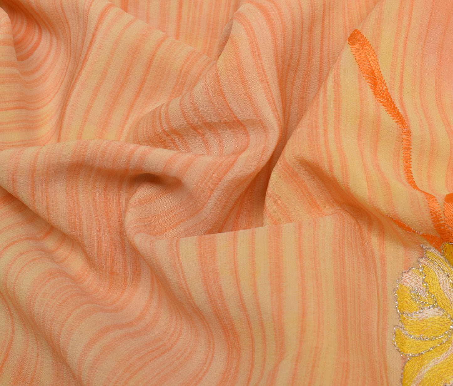 Sushila Vintage Yellow Scrap Saree Pure Georgette Silk Embroidered Floral Sari Fabric