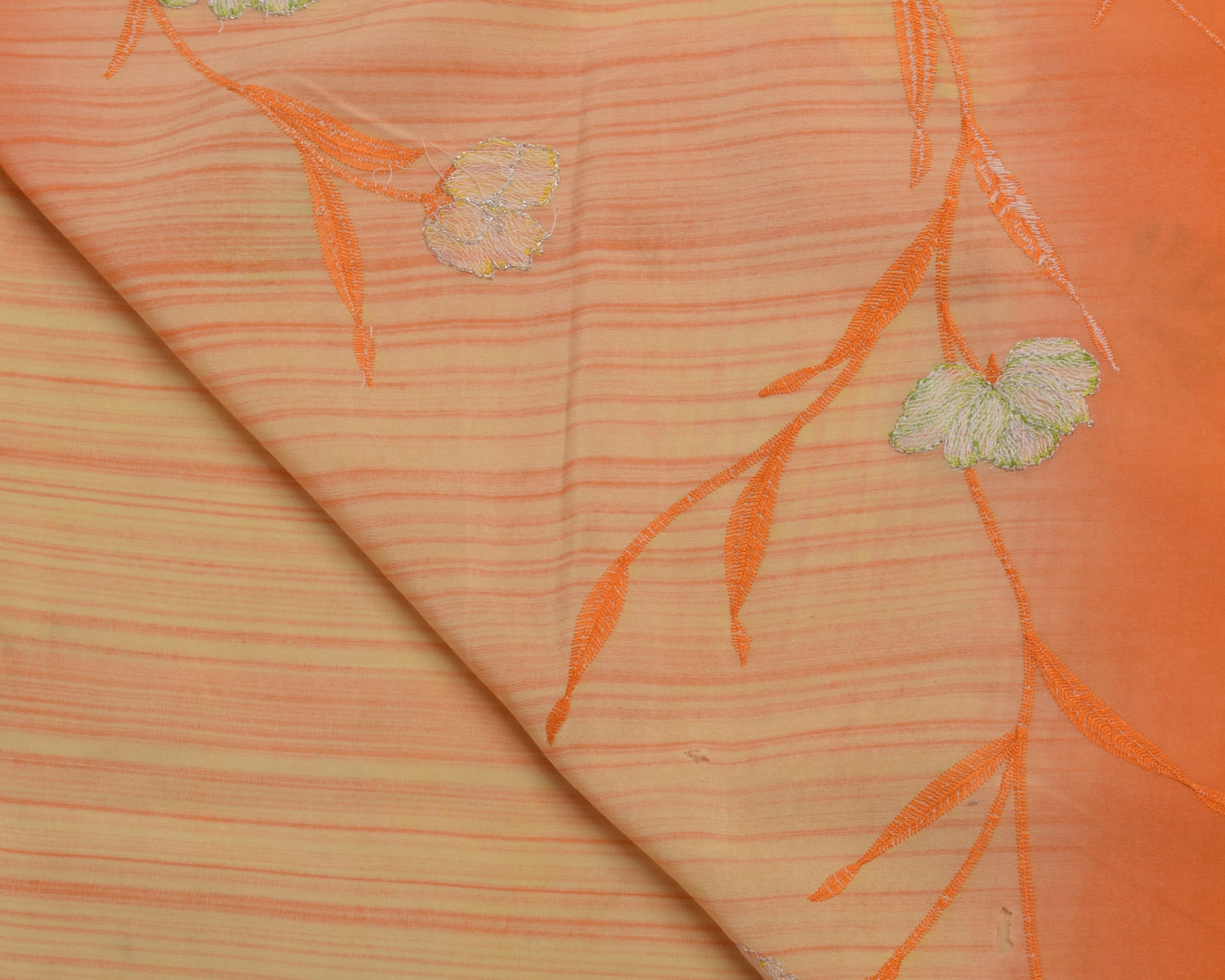 Sushila Vintage Yellow Scrap Saree Pure Georgette Silk Embroidered Floral Sari Fabric