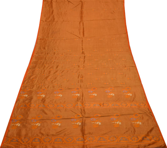 Sushila Vintage Indian Rust Scrap Saree Pure Silk Woven Floral Sari Craft Fabric