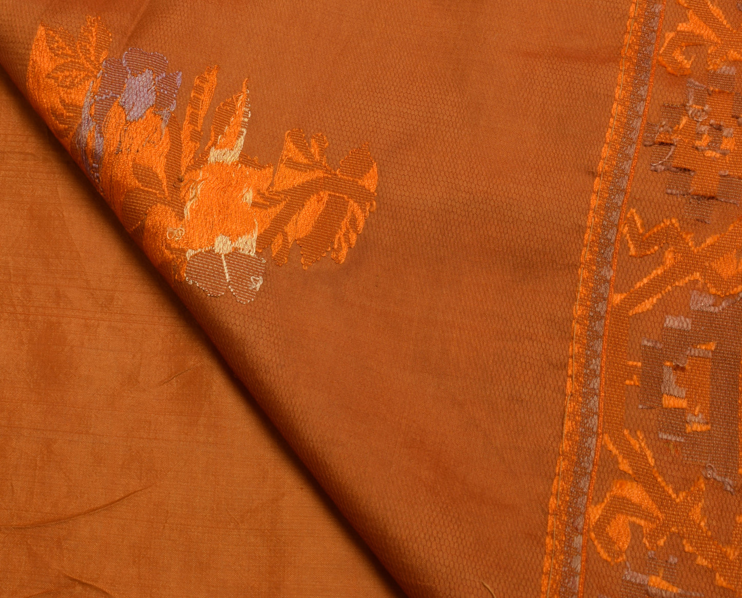 Sushila Vintage Indian Rust Scrap Saree Pure Silk Woven Floral Sari Craft Fabric