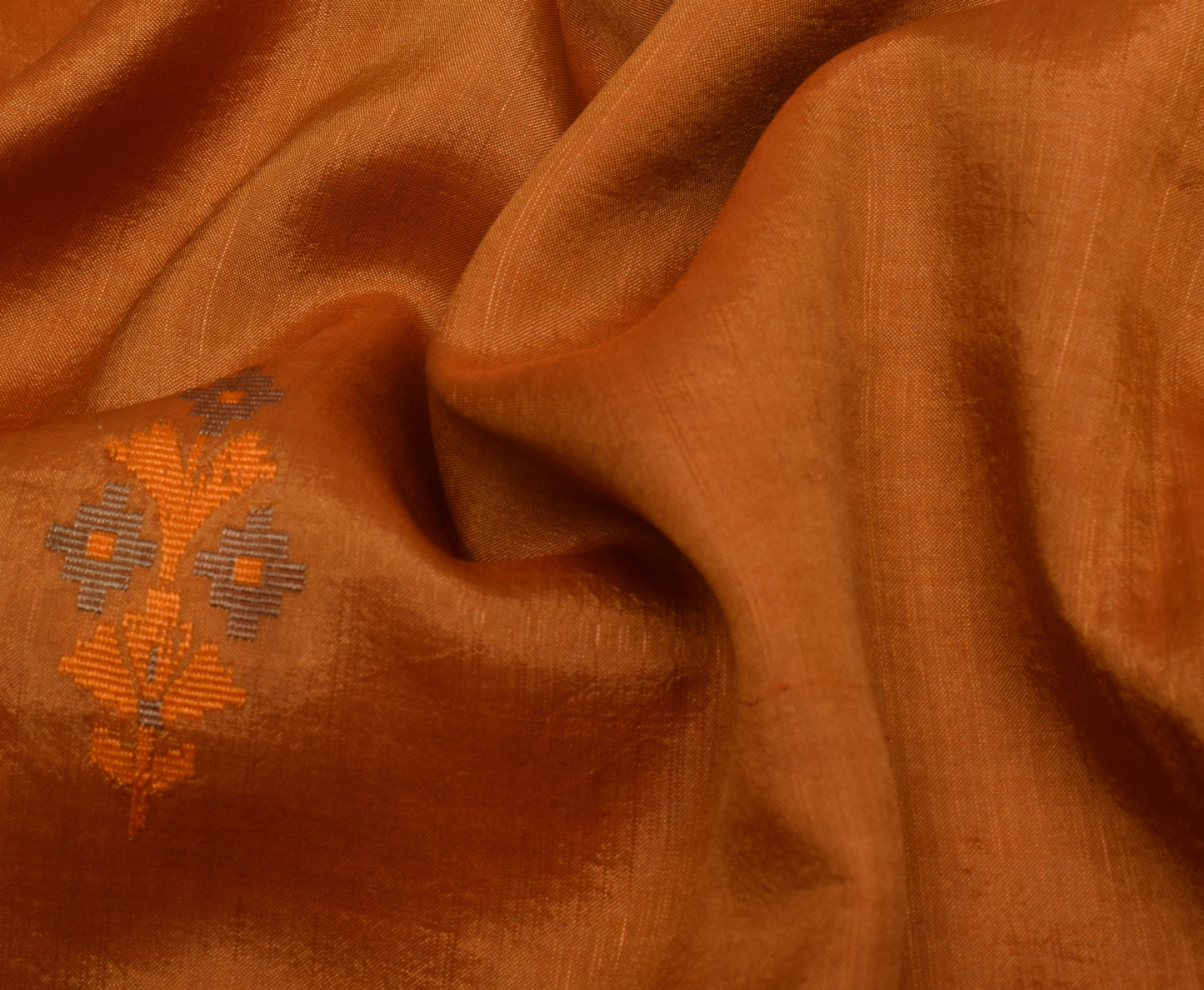 Sushila Vintage Indian Rust Scrap Saree Pure Silk Woven Floral Sari Craft Fabric