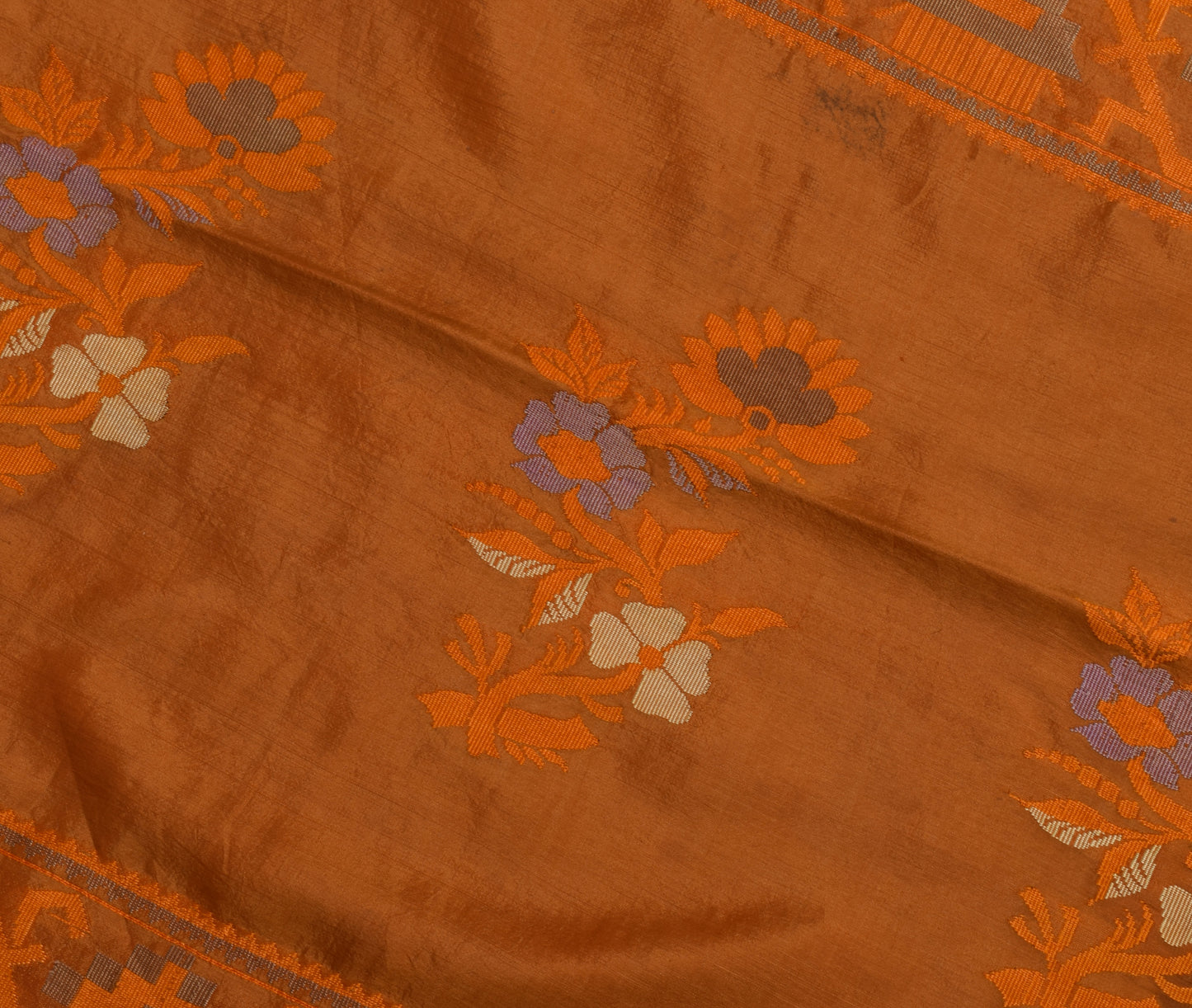Sushila Vintage Indian Rust Scrap Saree Pure Silk Woven Floral Sari Craft Fabric