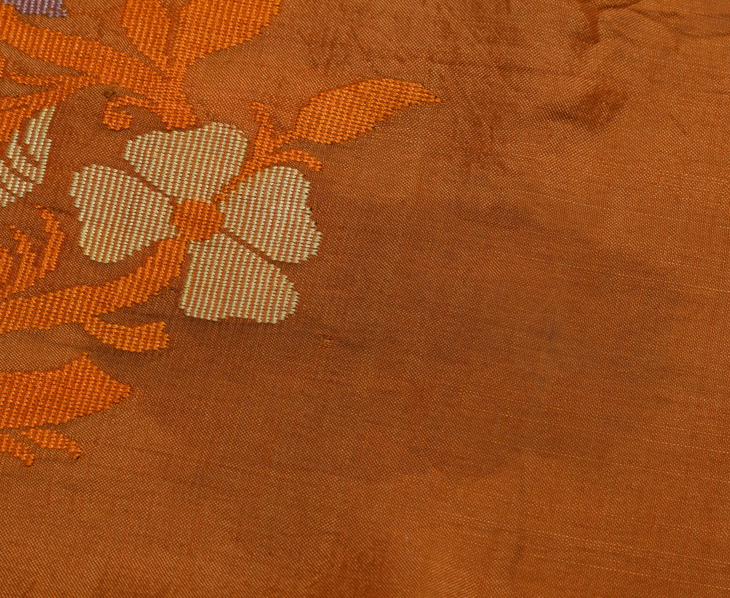 Sushila Vintage Indian Rust Scrap Saree Pure Silk Woven Floral Sari Craft Fabric