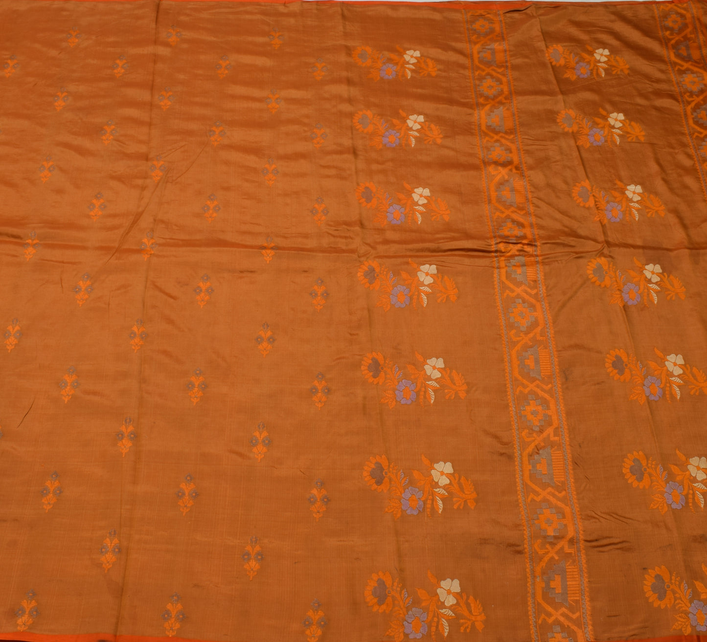 Sushila Vintage Indian Rust Scrap Saree Pure Silk Woven Floral Sari Craft Fabric