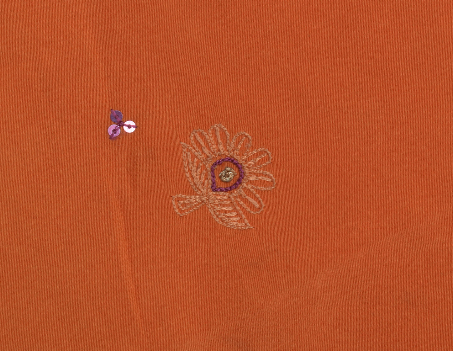 Sushila Vintage Orange Scrap Saree 100% Pure Crepe Silk Embroidered Sari Fabric