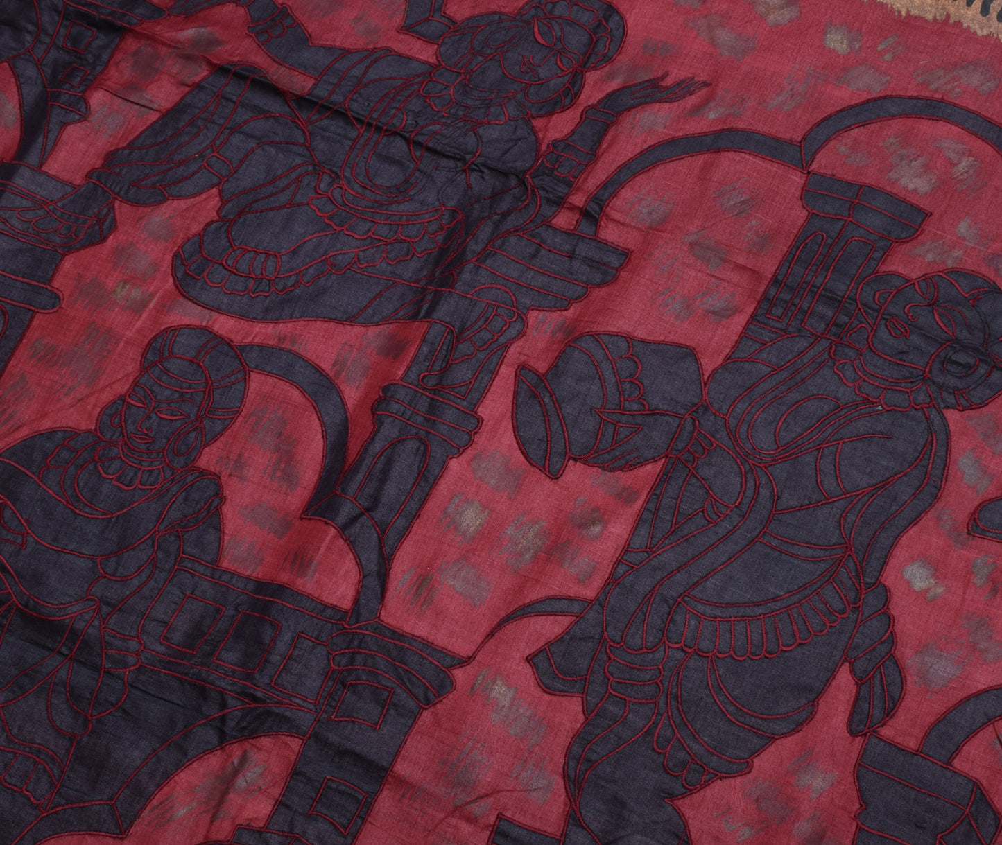 Sushila Vintage Indian Maroon Scrap Saree Pure Silk Printed 5 Yard Sari Fabric