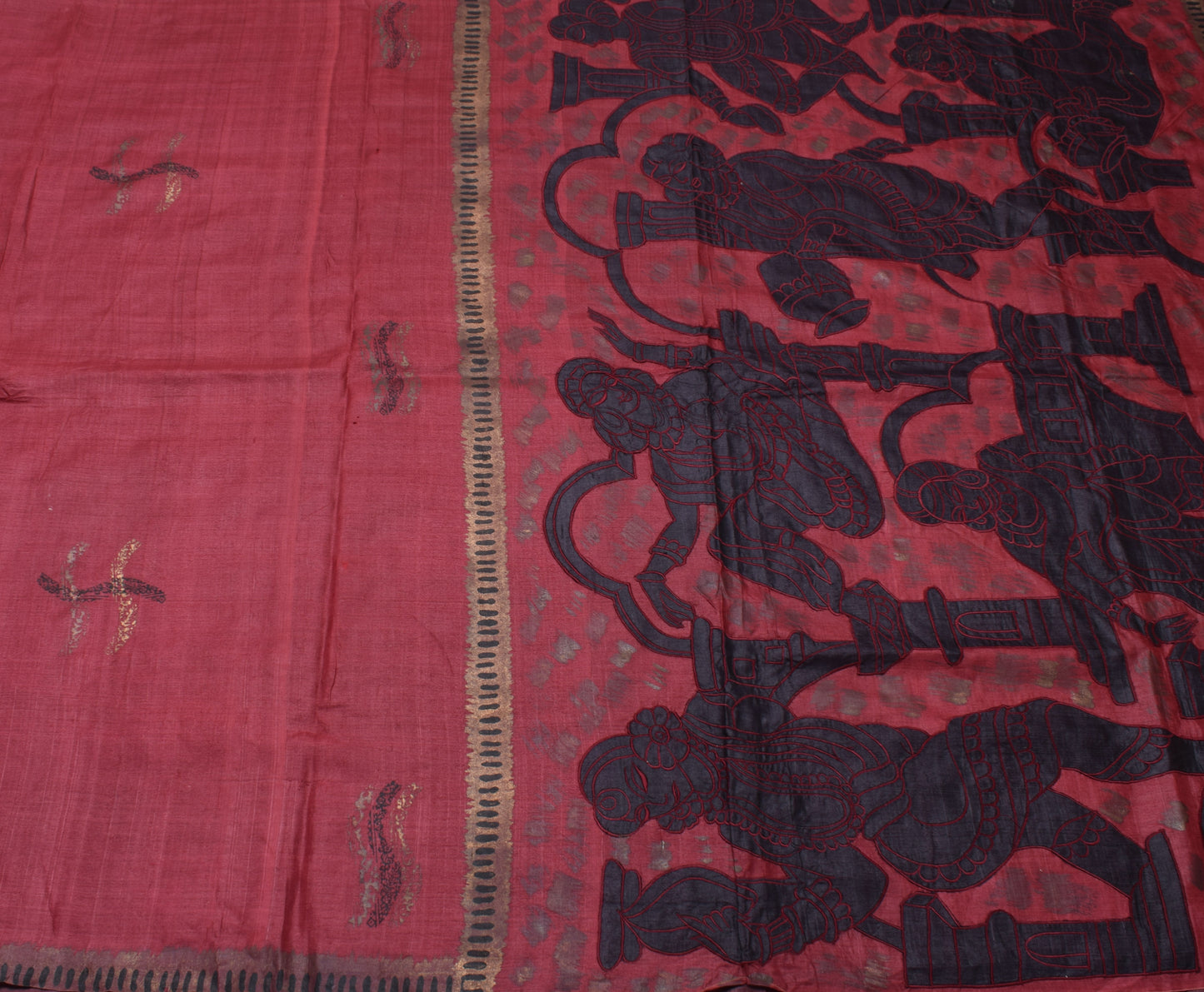 Sushila Vintage Indian Maroon Scrap Saree Pure Silk Printed 5 Yard Sari Fabric