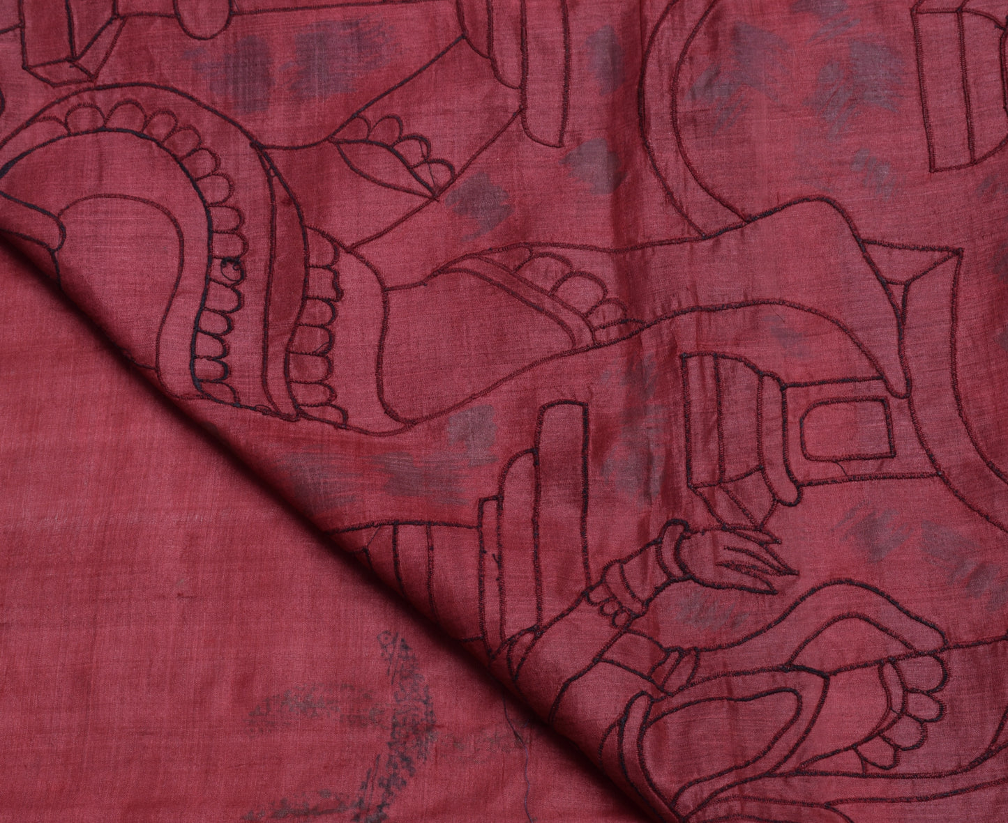 Sushila Vintage Indian Maroon Scrap Saree Pure Silk Printed 5 Yard Sari Fabric