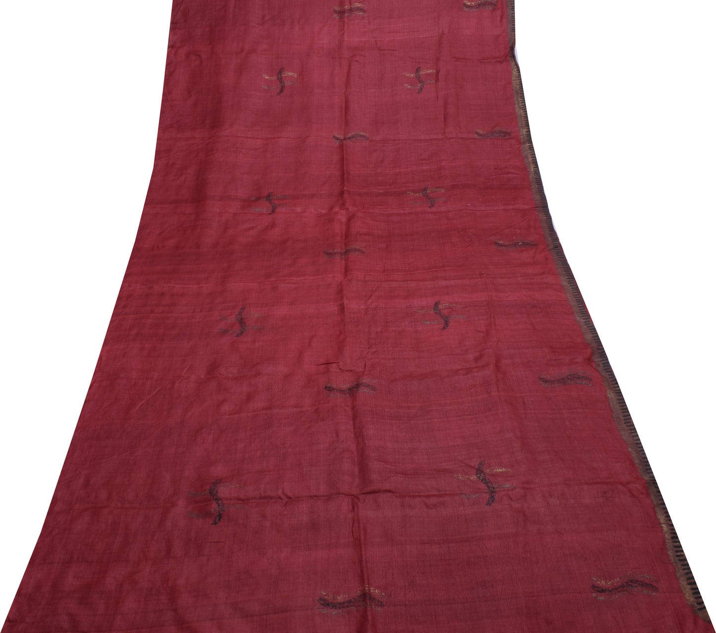 Sushila Vintage Indian Maroon Scrap Saree Pure Silk Printed 5 Yard Sari Fabric