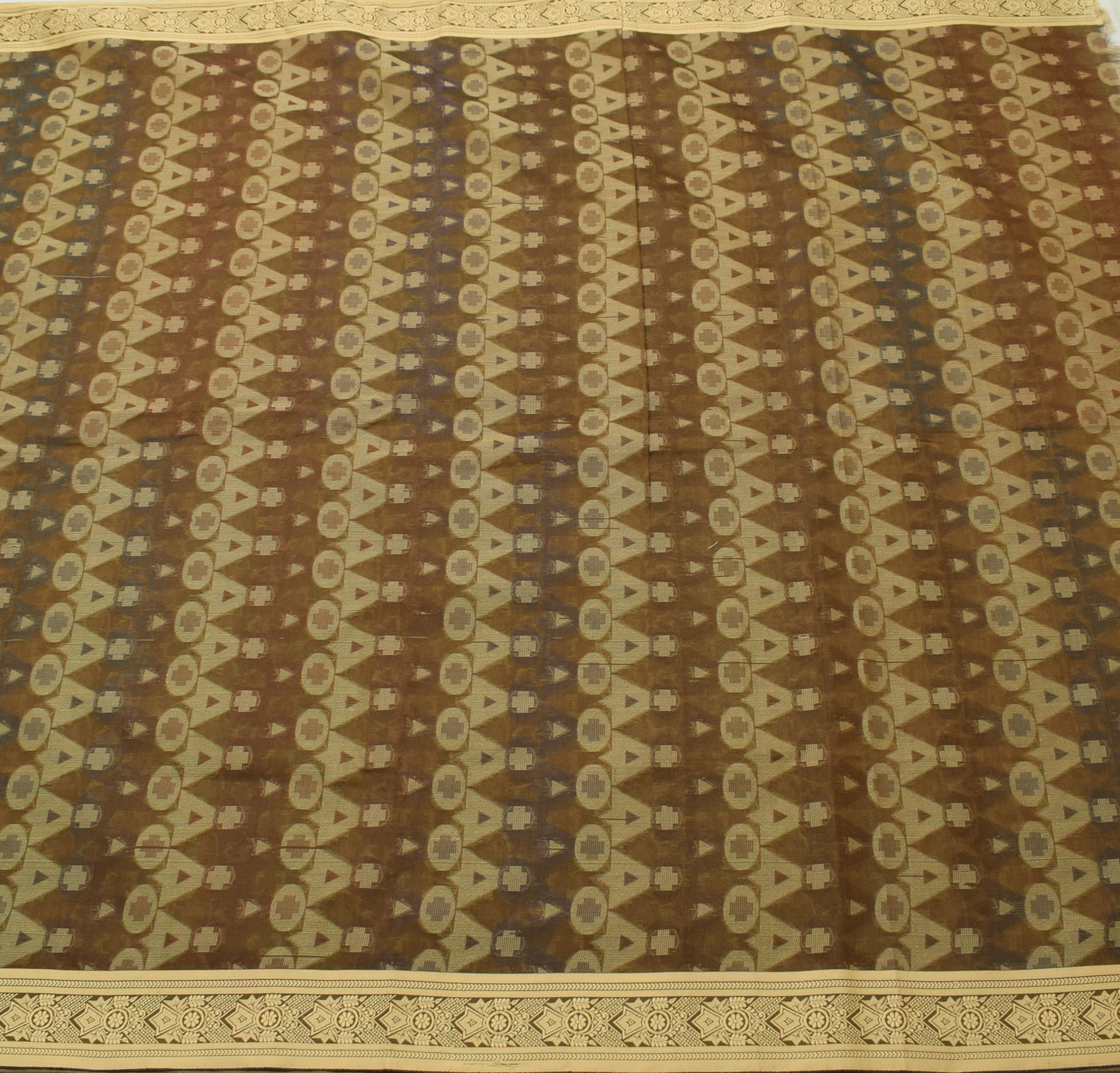 Sushila Vintage Brown Scrap Saree Blend Organza Silk All Over Woven Sari Fabric