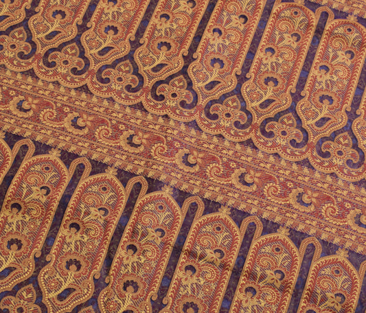 Sushila Vintage Dark Blue Scrap Saree 100% Pure Organza Silk Woven Sari Fabric