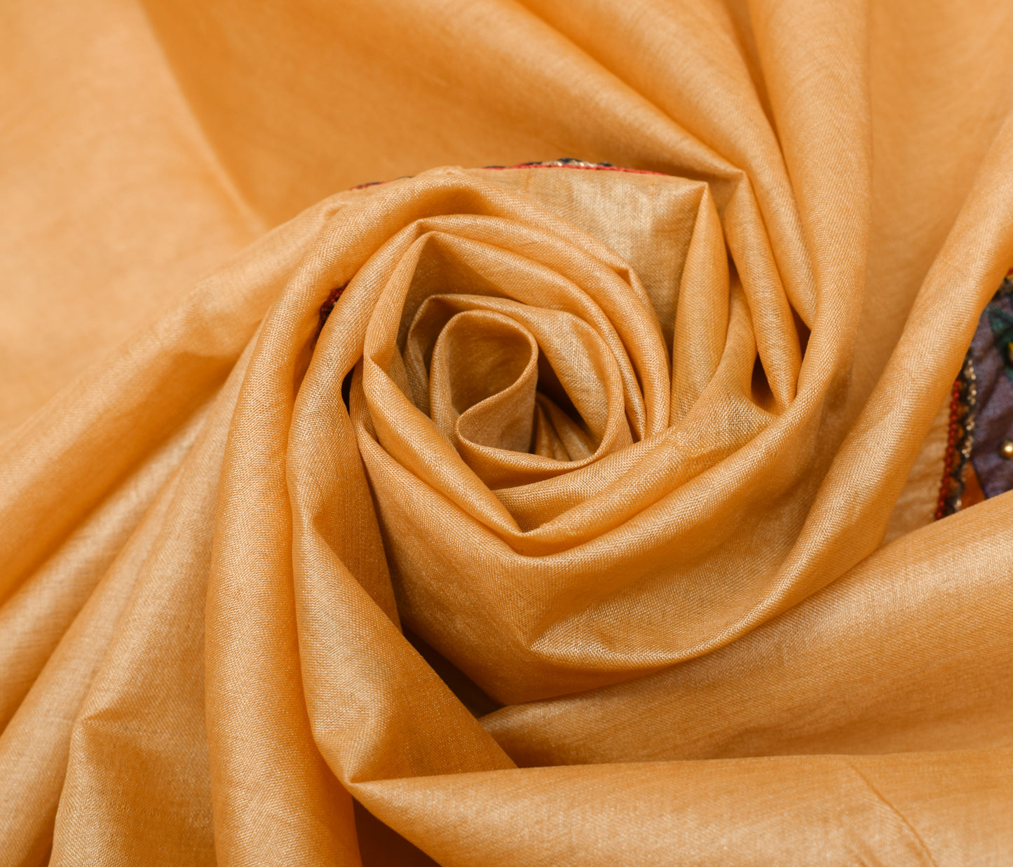 Sushila Vintage Beige Scrap Saree 100% Pure Silk Applique Work Sari CraftFabric