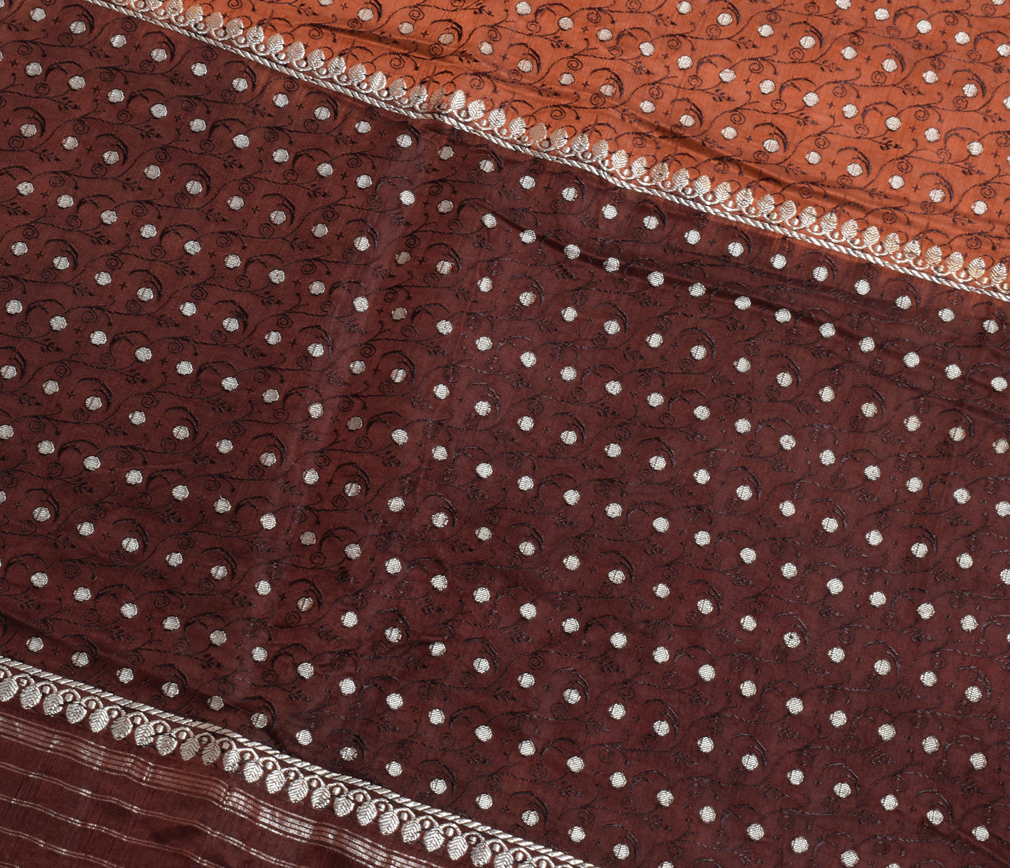 Sushila Vintage Rust Scrap Banarasi Saree 100% Pure Satin Silk Woven Sari Fabric