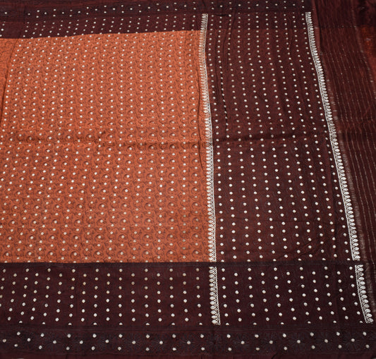Sushila Vintage Rust Scrap Banarasi Saree 100% Pure Satin Silk Woven Sari Fabric