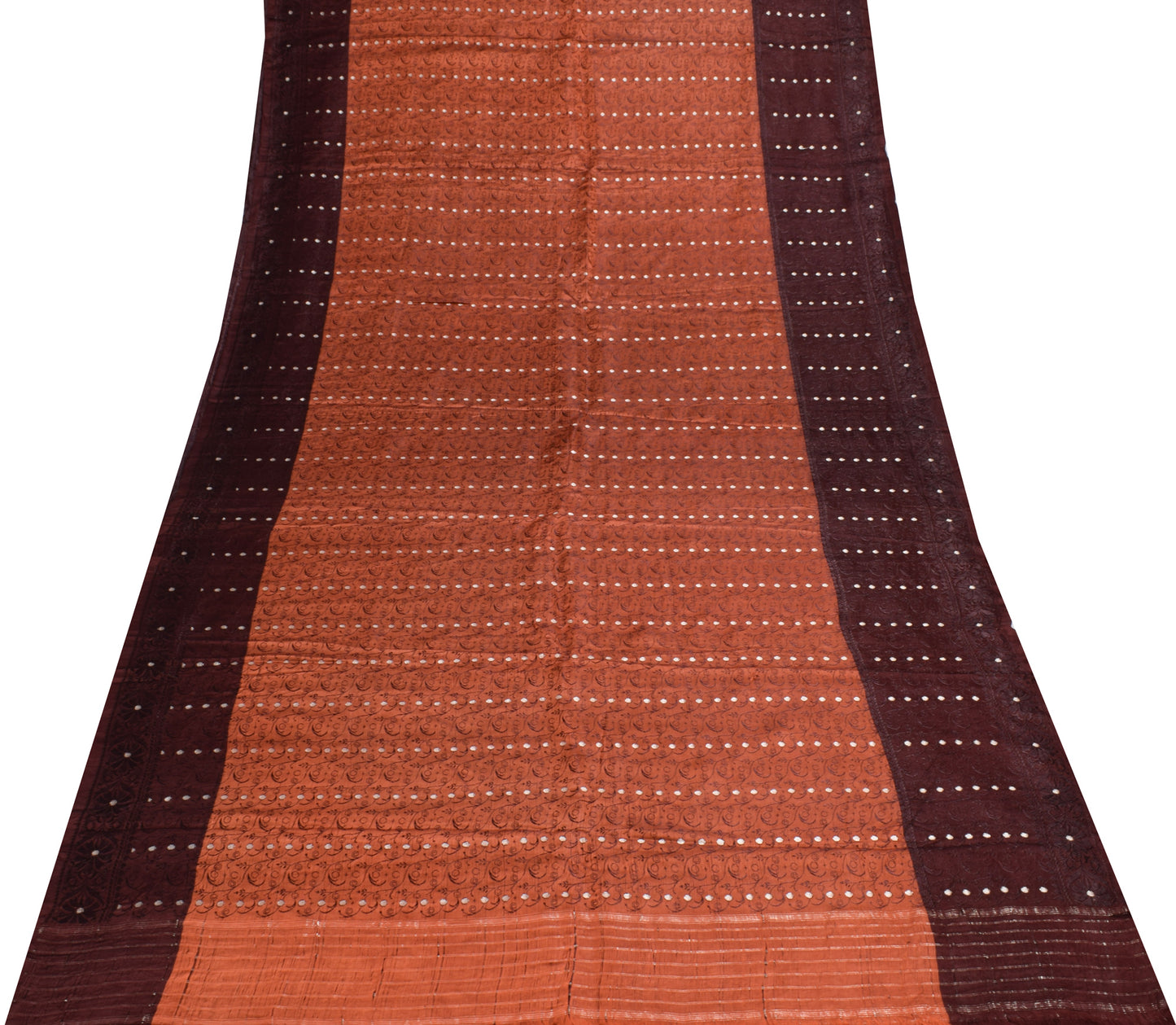 Sushila Vintage Rust Scrap Banarasi Saree 100% Pure Satin Silk Woven Sari Fabric