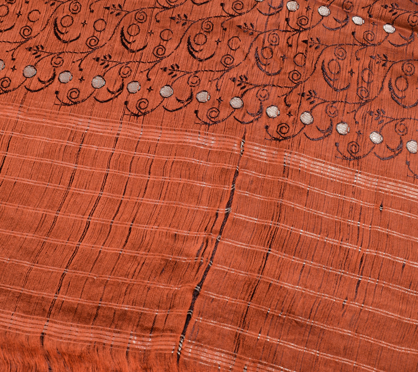 Sushila Vintage Rust Scrap Banarasi Saree 100% Pure Satin Silk Woven Sari Fabric