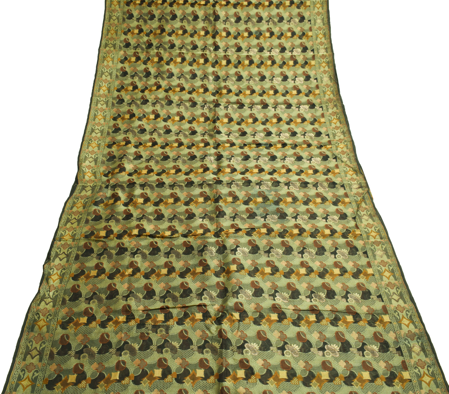Sushila Vintage Black Scrap Saree 100%Pure Silk All Over Woven Sari Craft Fabric