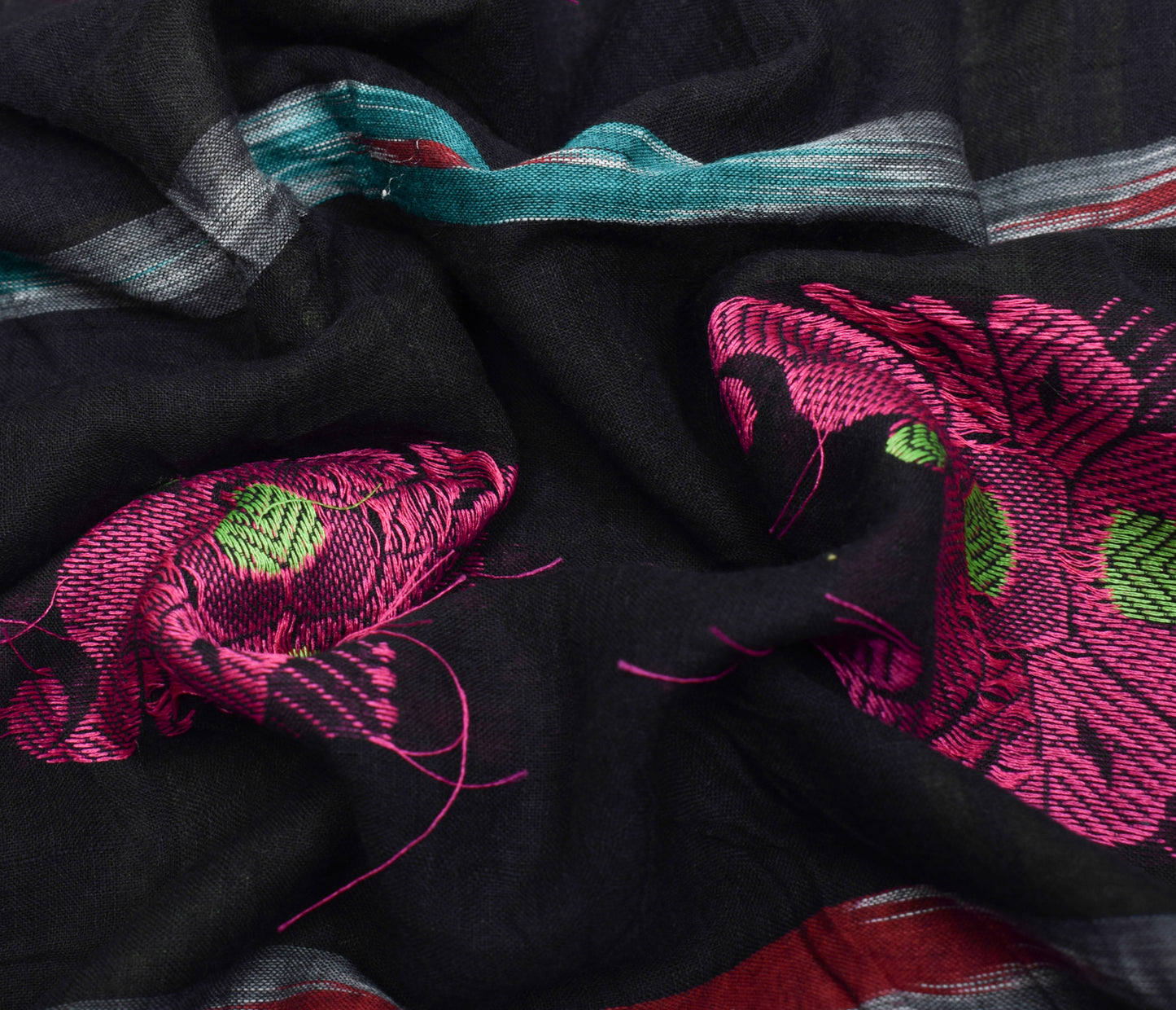 Sushila Vintage Black Scrap Saree 100% Pure Cotton Woven Paisley 5YD Sari Fabric
