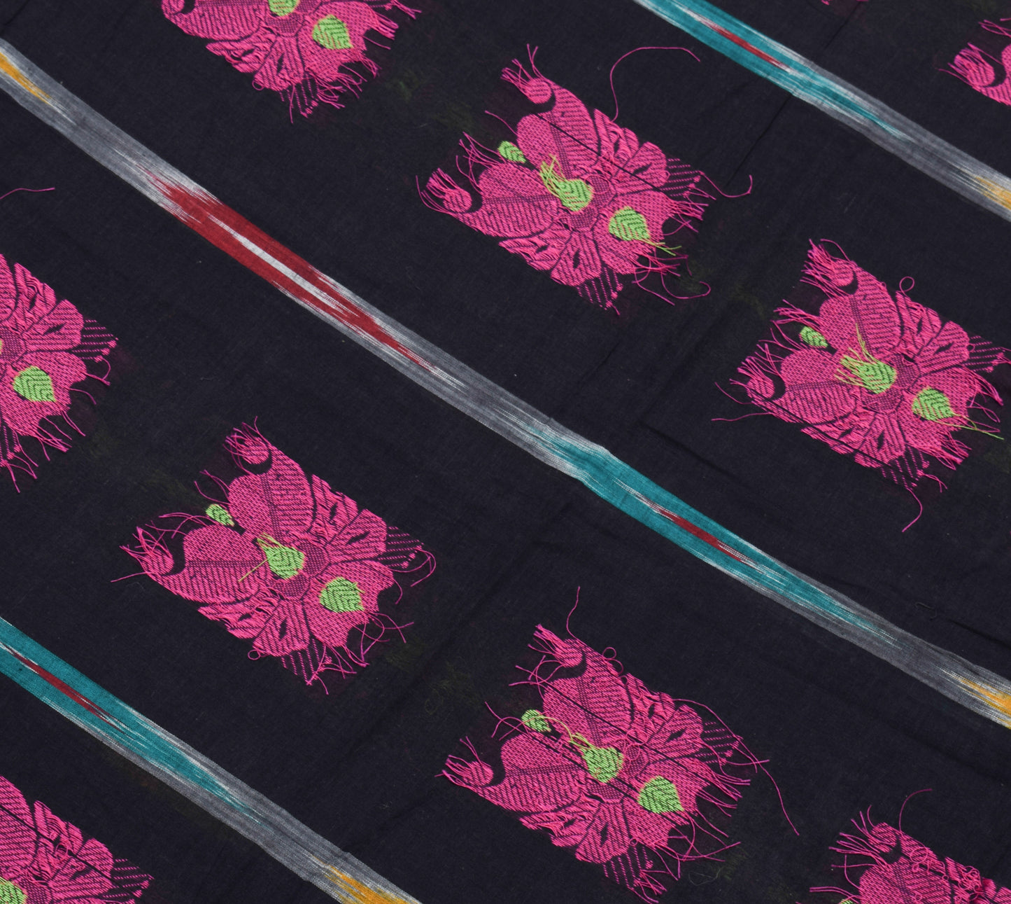 Sushila Vintage Black Scrap Saree 100% Pure Cotton Woven Paisley 5YD Sari Fabric