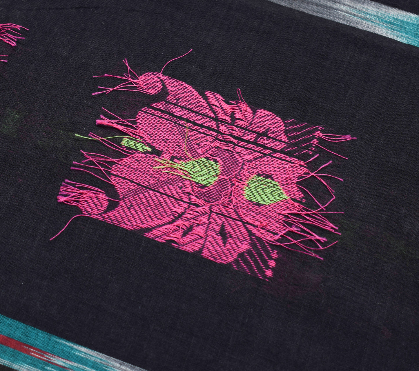 Sushila Vintage Black Scrap Saree 100% Pure Cotton Woven Paisley 5YD Sari Fabric