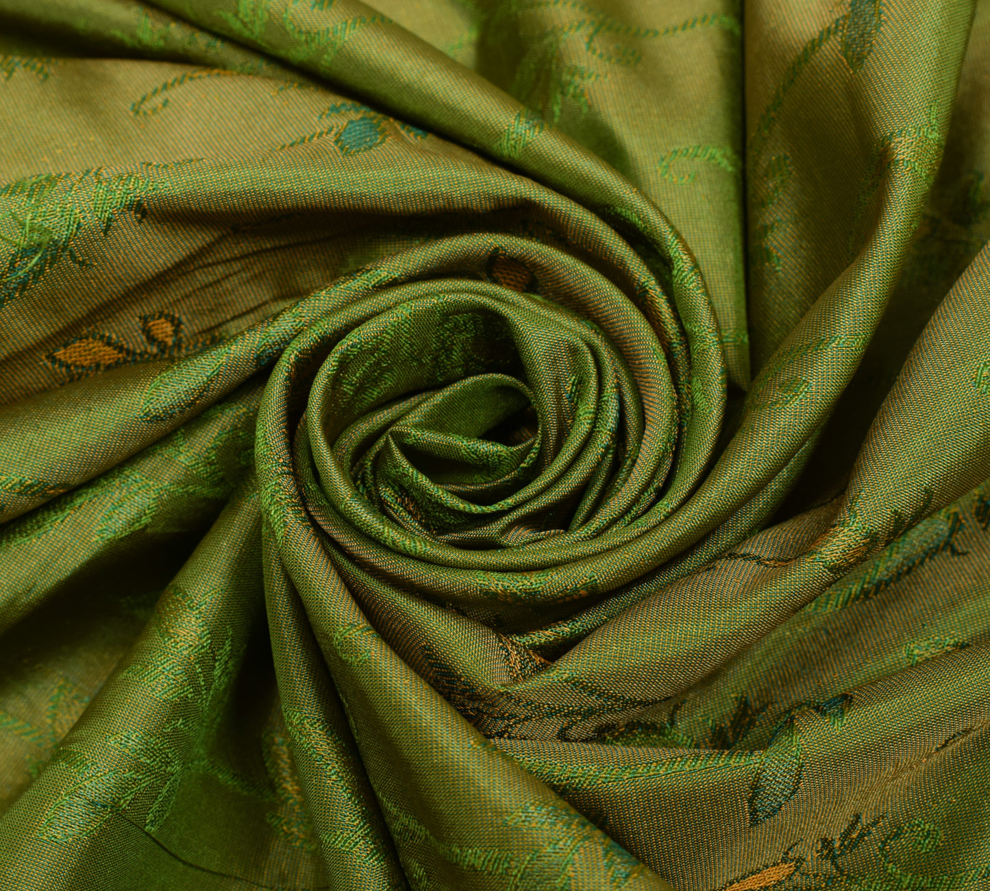 Sushila Vintage Green Scrap Saree Art Silk All Over Woven Floral 5YD Sari Fabric