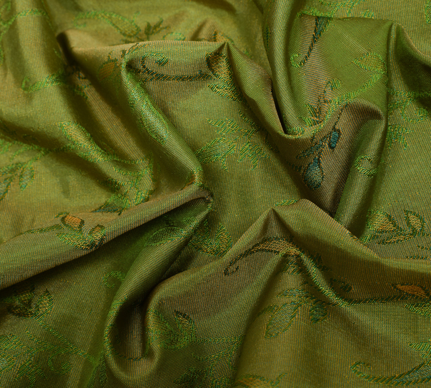 Sushila Vintage Green Scrap Saree Art Silk All Over Woven Floral 5YD Sari Fabric
