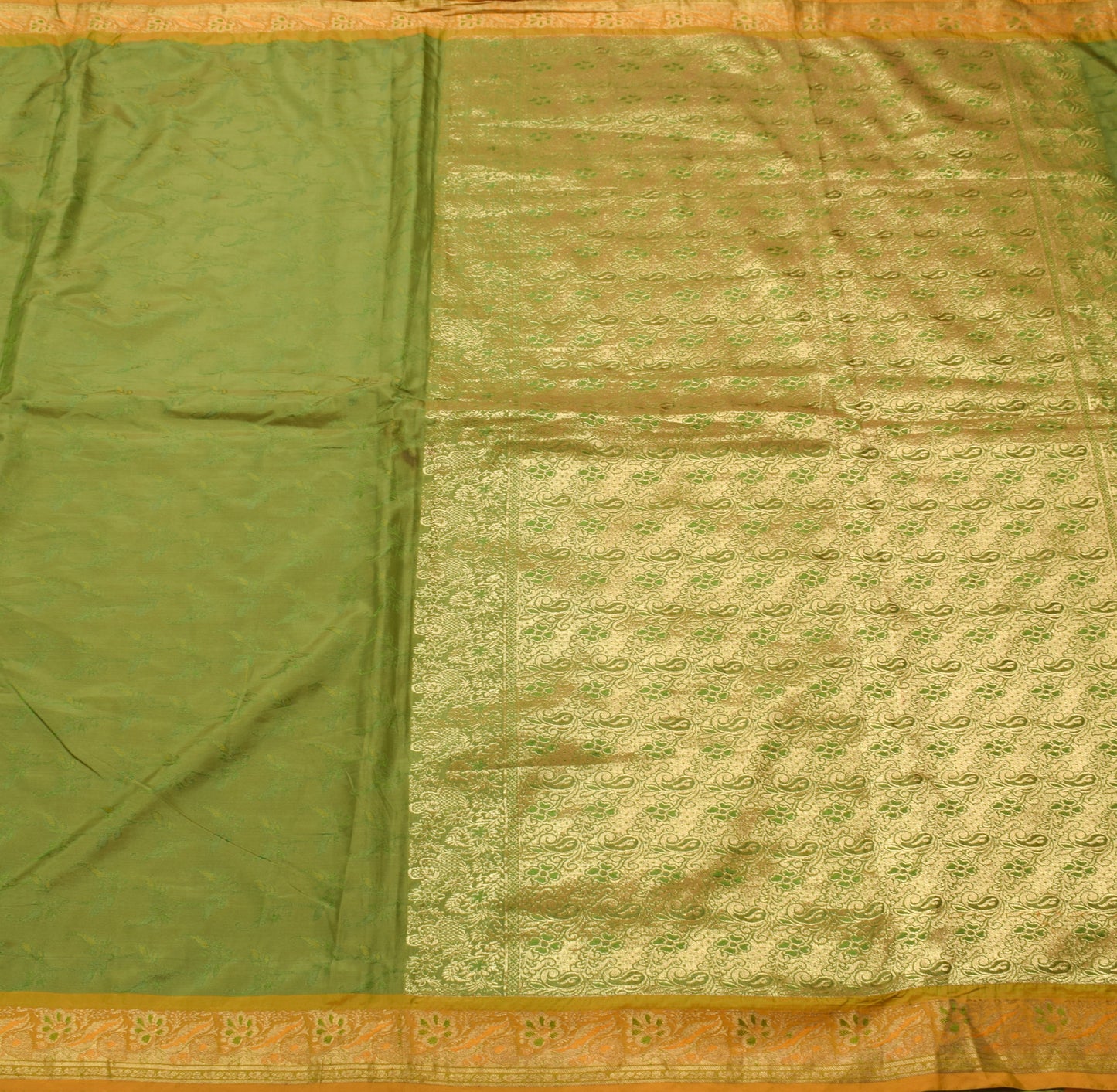 Sushila Vintage Green Scrap Saree Art Silk All Over Woven Floral 5YD Sari Fabric