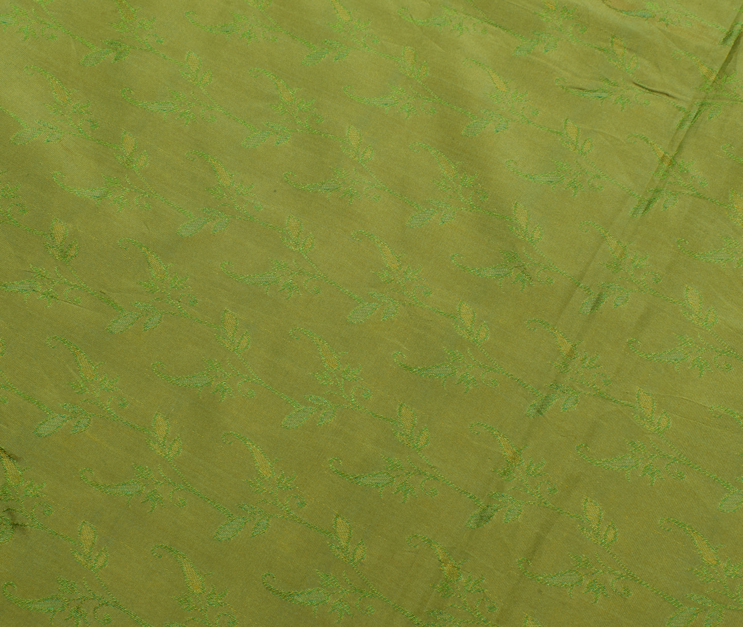 Sushila Vintage Green Scrap Saree Art Silk All Over Woven Floral 5YD Sari Fabric