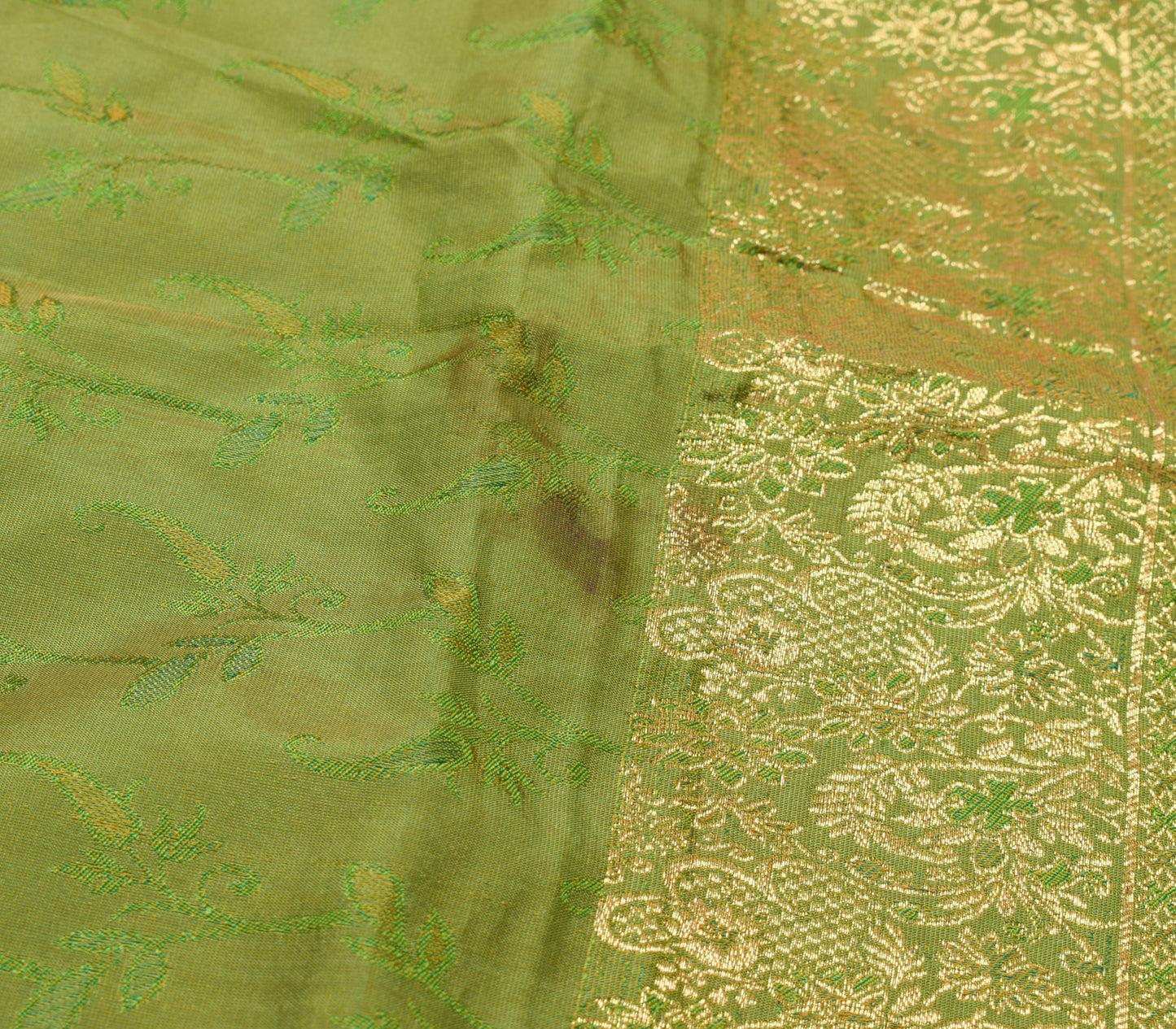 Sushila Vintage Green Scrap Saree Art Silk All Over Woven Floral 5YD Sari Fabric