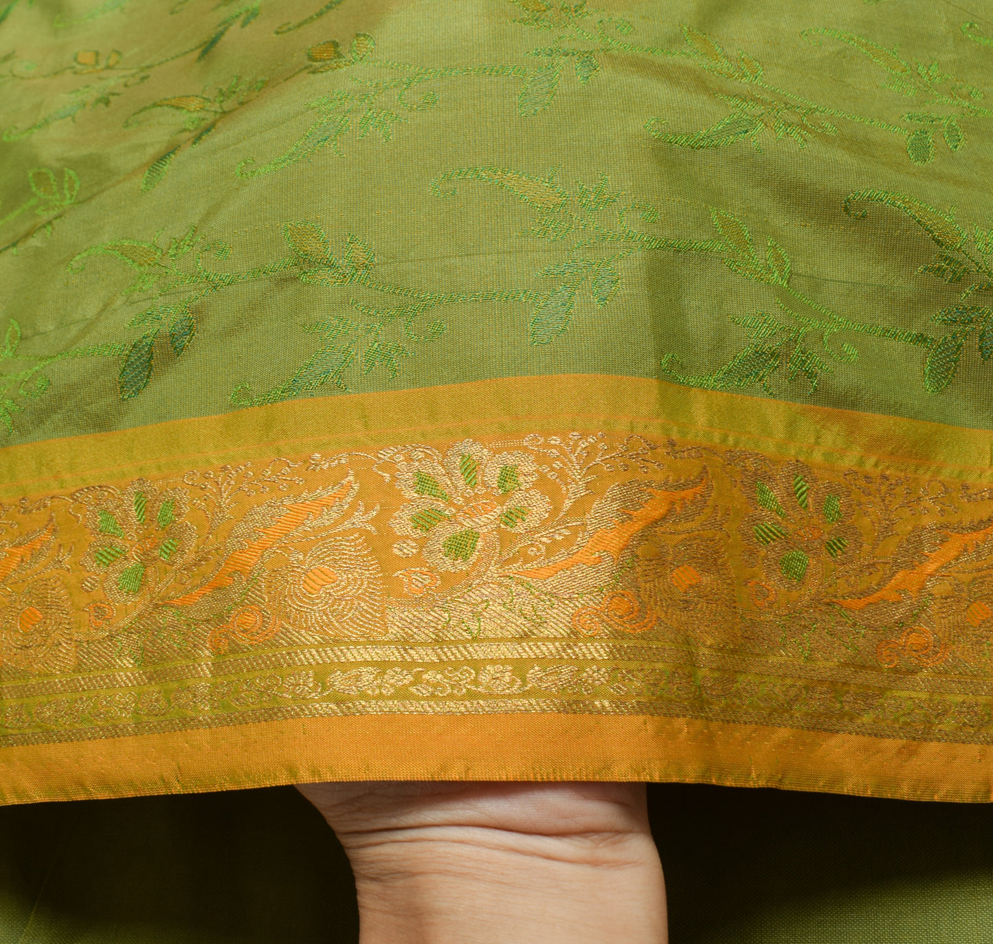Sushila Vintage Green Scrap Saree Art Silk All Over Woven Floral 5YD Sari Fabric