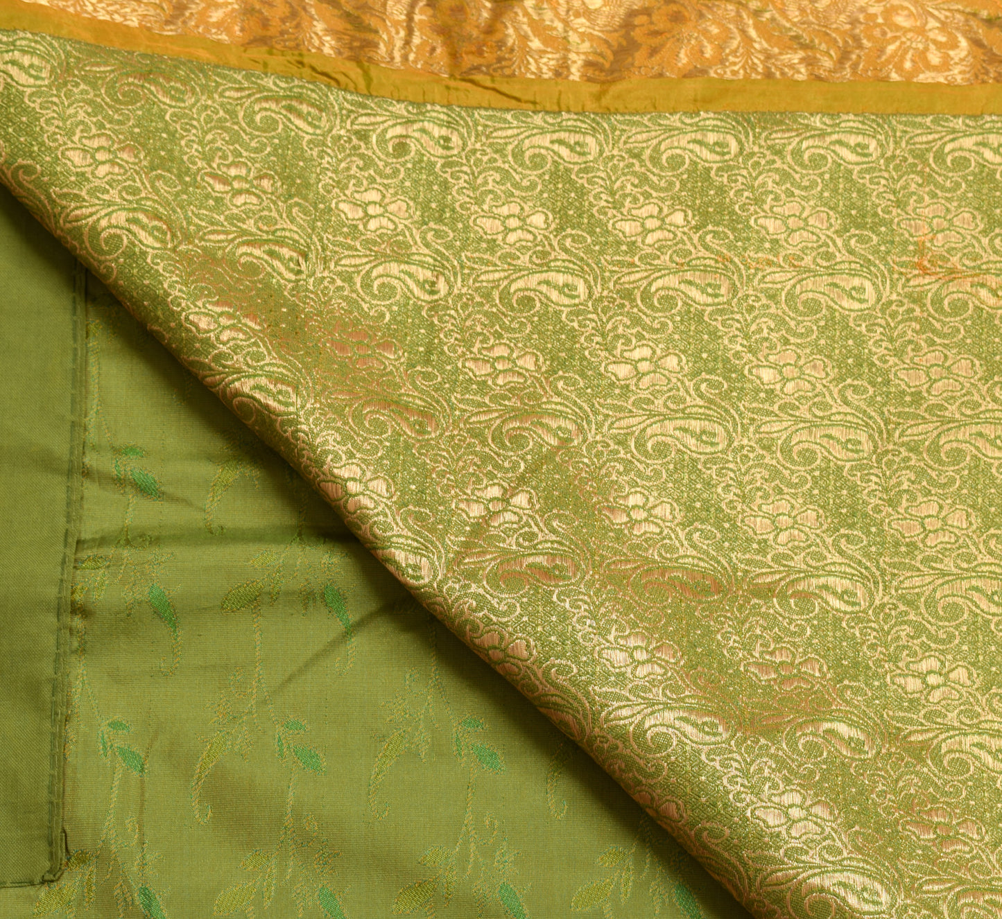 Sushila Vintage Green Scrap Saree Art Silk All Over Woven Floral 5YD Sari Fabric
