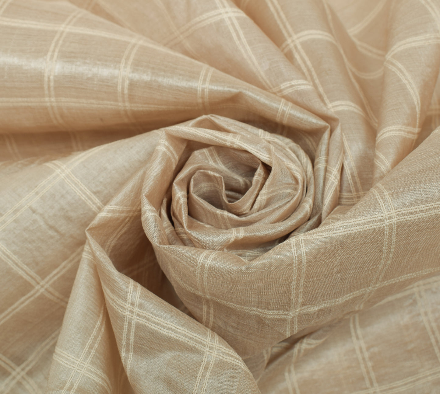 Sushila Vintage Cream Scrap Saree 100% Pure Silk Checks Embroidered Sari Fabric