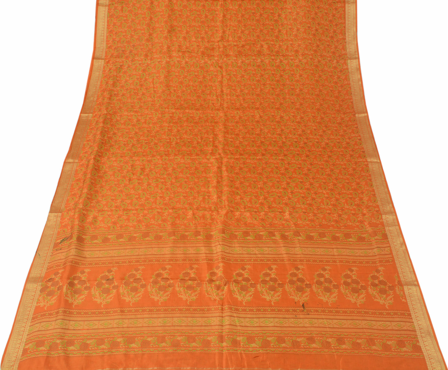 Sushila Vintage Rust Scrap Craft Sari 100% Pure Silk Printed Paisley Sari Fabric
