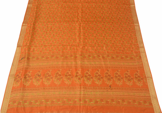 Sushila Vintage Rust Scrap Craft Sari 100% Pure Silk Printed Paisley Sari Fabric