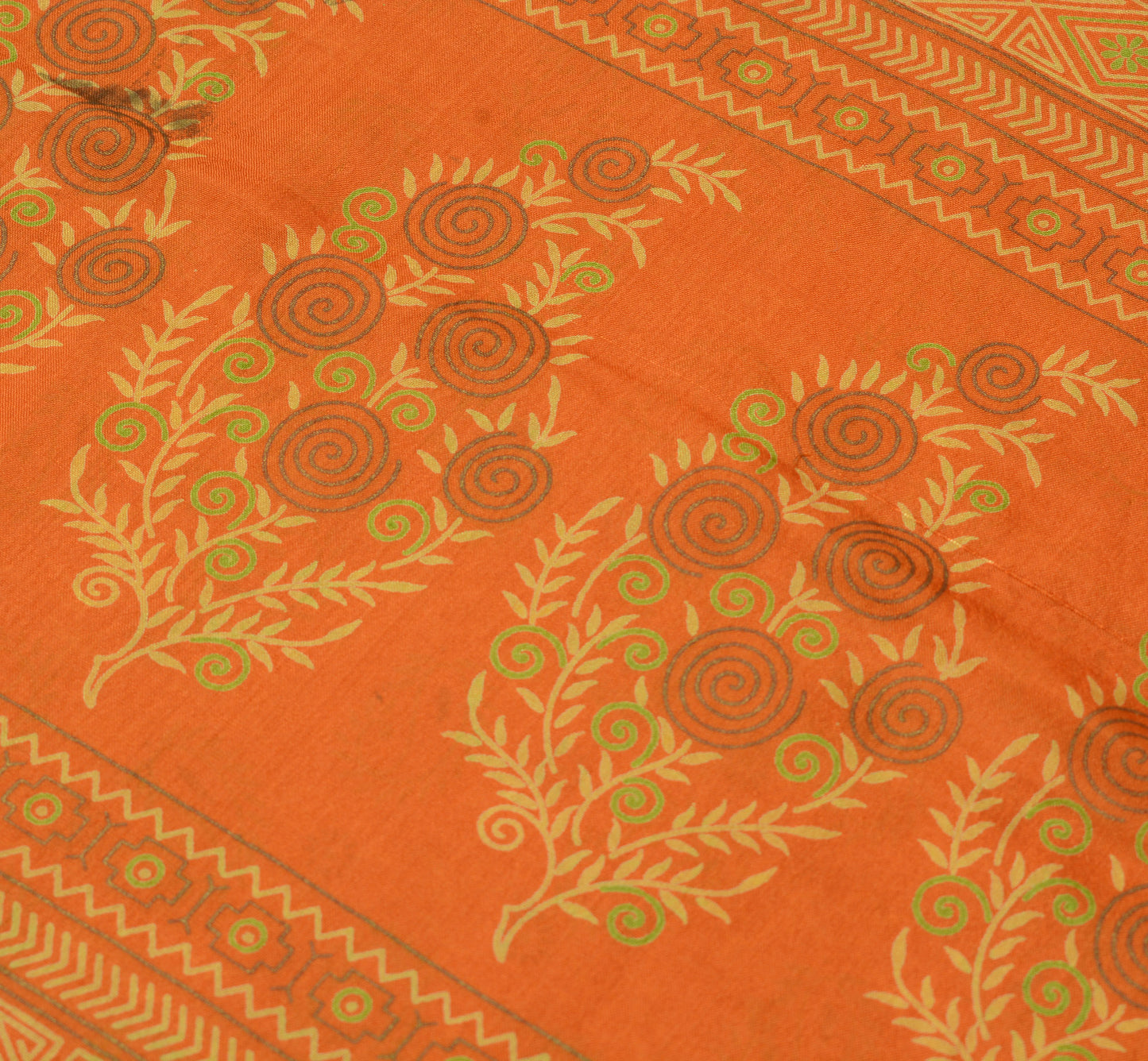 Sushila Vintage Rust Scrap Craft Sari 100% Pure Silk Printed Paisley Sari Fabric