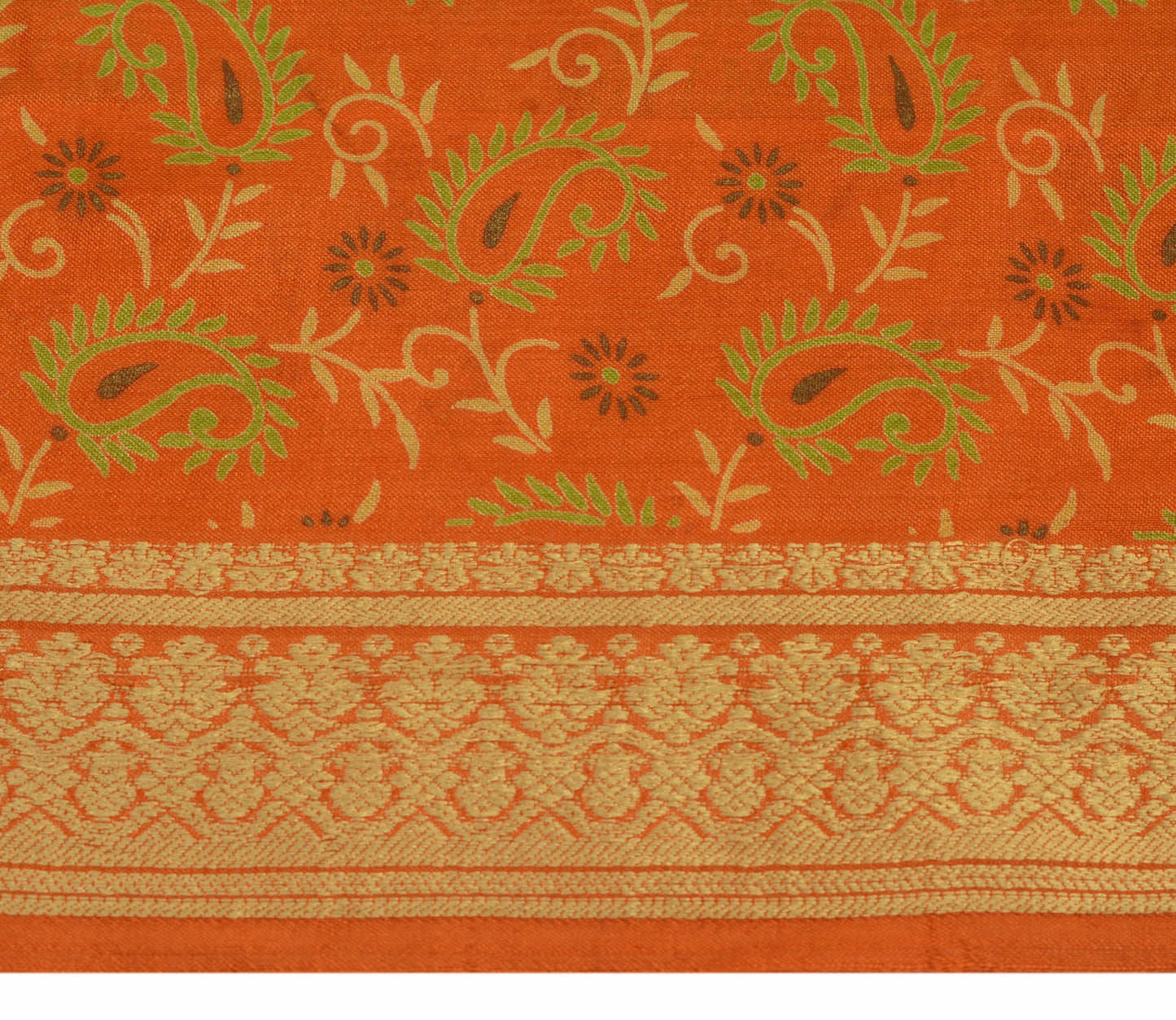 Sushila Vintage Rust Scrap Craft Sari 100% Pure Silk Printed Paisley Sari Fabric