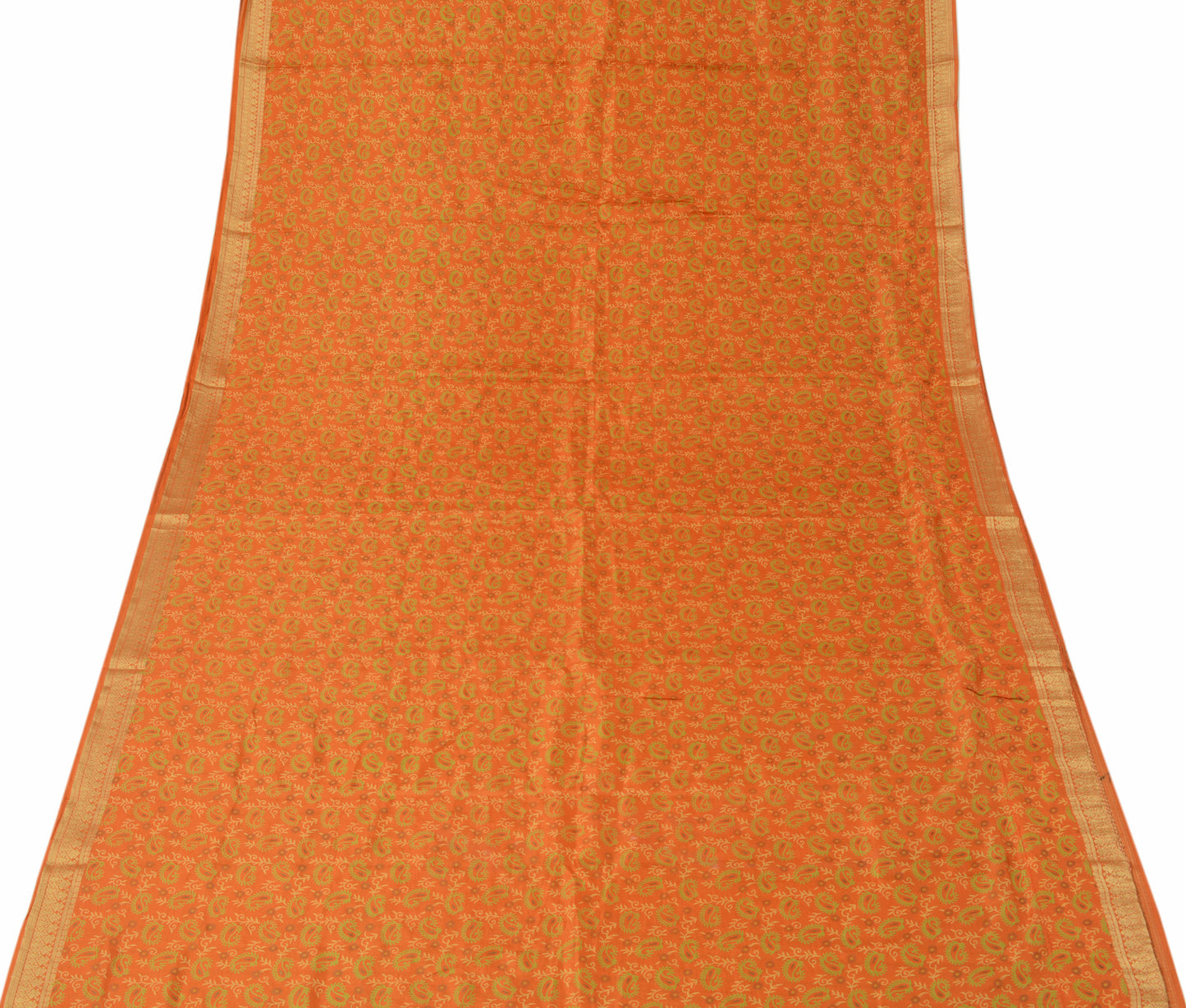 Sushila Vintage Rust Scrap Craft Sari 100% Pure Silk Printed Paisley Sari Fabric