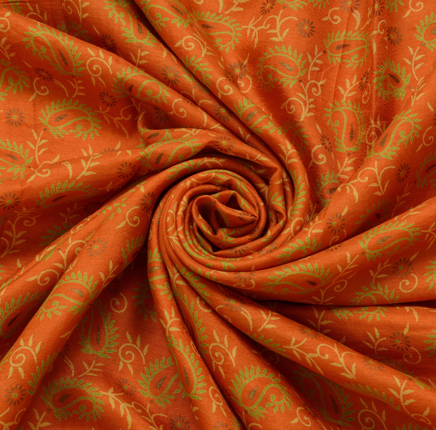 Sushila Vintage Rust Scrap Craft Sari 100% Pure Silk Printed Paisley Sari Fabric