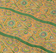 Sushila Vintage Green Scrap Saree 100% Pure Silk Printed Indian Craft Fabric