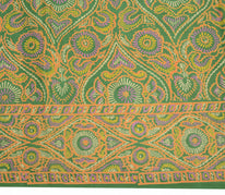 Sushila Vintage Green Scrap Saree 100% Pure Silk Printed Indian Craft Fabric