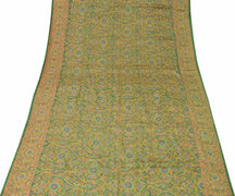 Sushila Vintage Green Scrap Saree 100% Pure Silk Printed Indian Craft Fabric