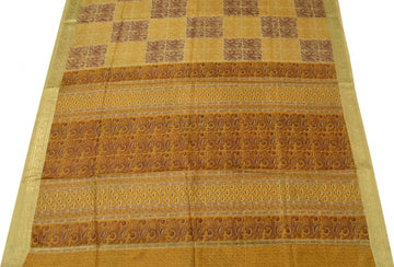 Sushila Vintage Cream Scrap Sari 100% Pure Silk Printed Paisley Craft Fabric