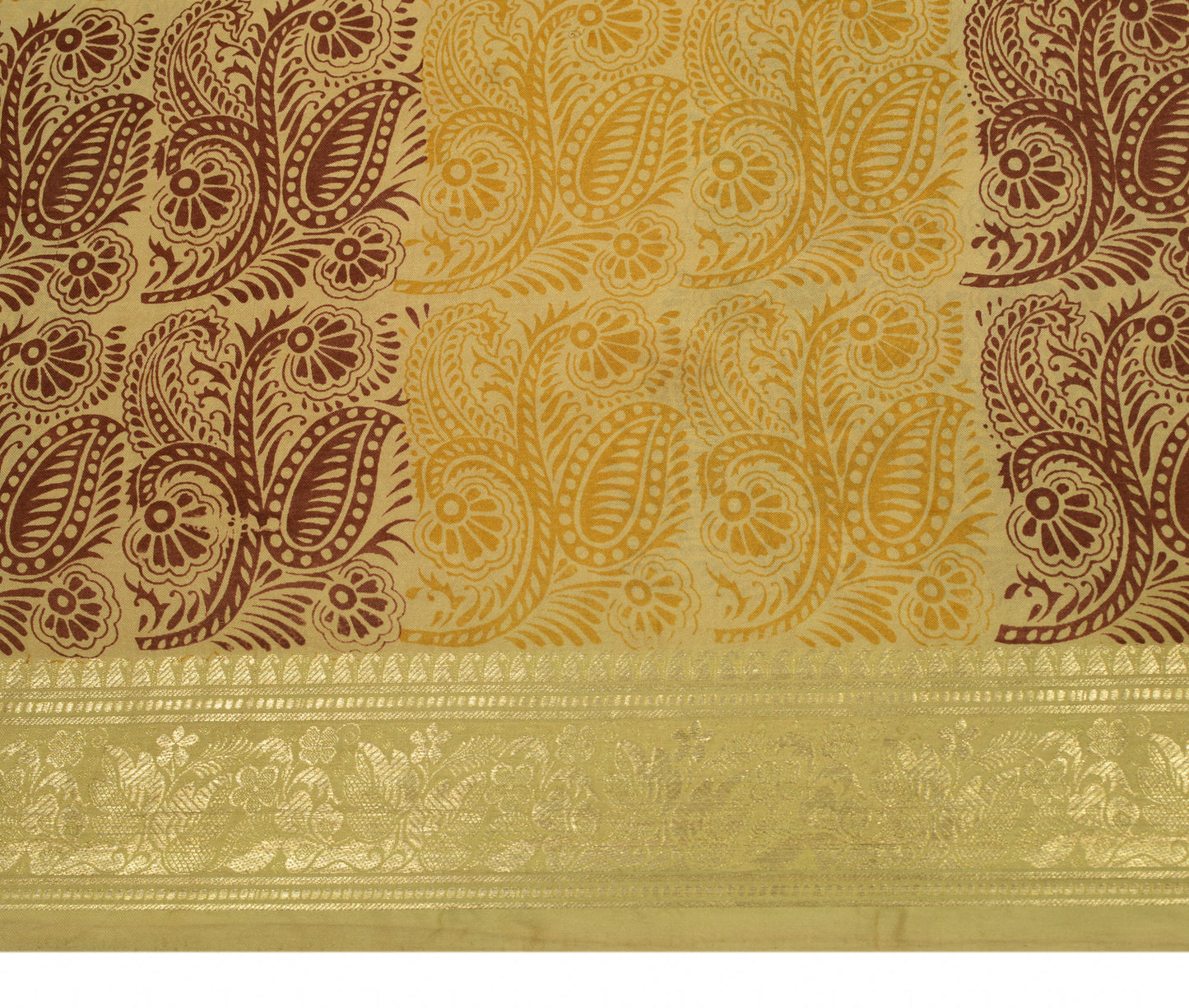 Sushila Vintage Cream Scrap Sari 100% Pure Silk Printed Paisley Craft Fabric